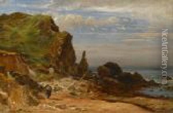 Coast Bit, West Lulworth Oil Painting - Jasper Francis Cropsey