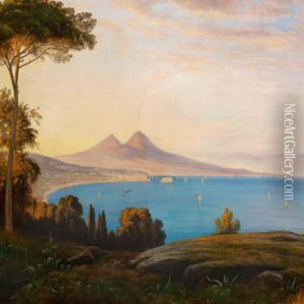 View Of The Bay Ofnaples And Mount Vesuvius Oil Painting - Thorald Brendstrup