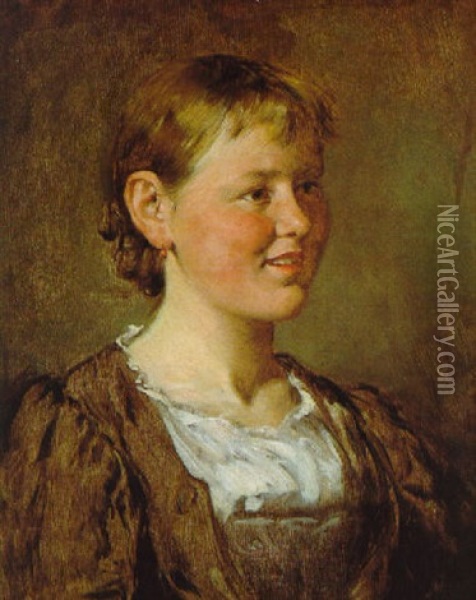 Halbportrait Eines Madchens Im Dirndl Mit Weiser Bluse Oil Painting - Franz Von Defregger