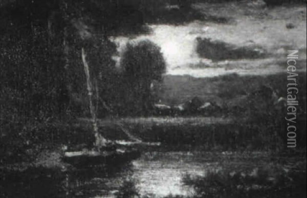 Moon Rising Over A Marsh Oil Painting - Elliot Daingerfield