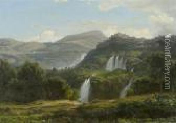Waterfalls At Tivoli Oil Painting - Johann Wilhelm Schirmer