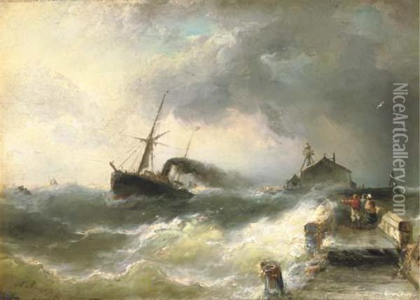 The Arrival Of The Steamship Oil Painting - Nicolaas Riegen