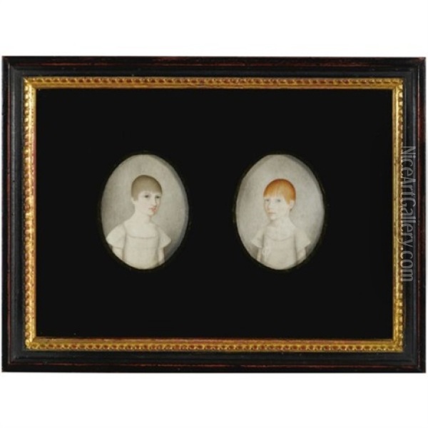 Portraits Of Dark-haired And Red-haired Young Girls (pair) Oil Painting - John Brewster Jr.