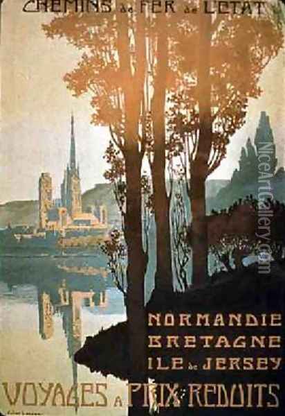 French State National Railways advertisement promoting their Reduced Price Journeys for routes to Normandy Oil Painting - Julien Lacaze