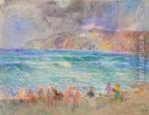 Sulla Spiaggia Di Procchio All'elba Oil Painting - Plinio Nomellini