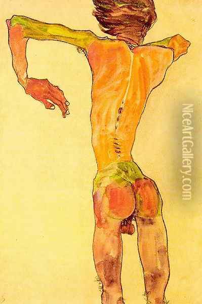 Self Portrait from the back Oil Painting - Egon Schiele