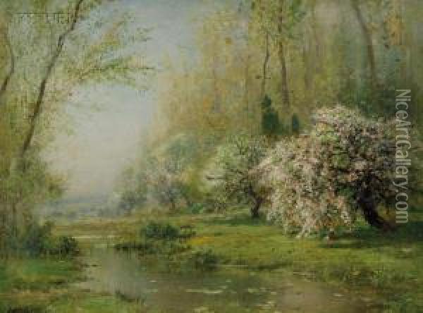 Trees In Blossom Oil Painting - Arthur Parton