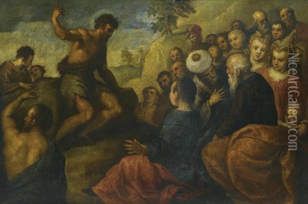 St John The Baptist Preaching Oil Painting - Acopo D'Antonio Negretti (see Palma Giovane)