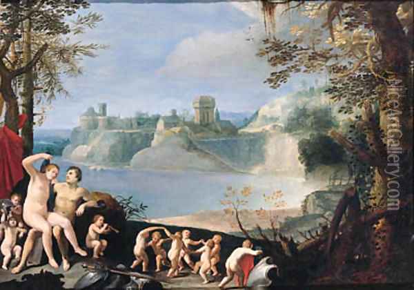 Mars and Venus in a river landscape Oil Painting - Giuseppe Cesari