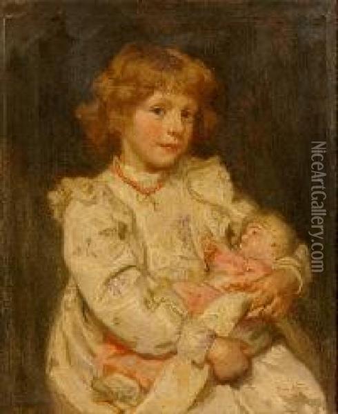 Half Length Portrait Of A Girl Holding A Dog Oil Painting - Rose Mead