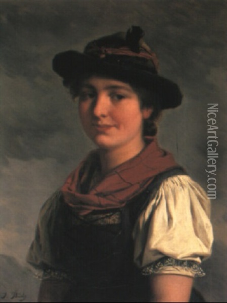 Young Woman In Tyrolean Costume Oil Painting - Josef Bueche