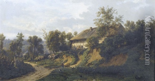 Sommerliche Landschaft Mit Bauernhof Oil Painting - Jules Nicolas Schitz