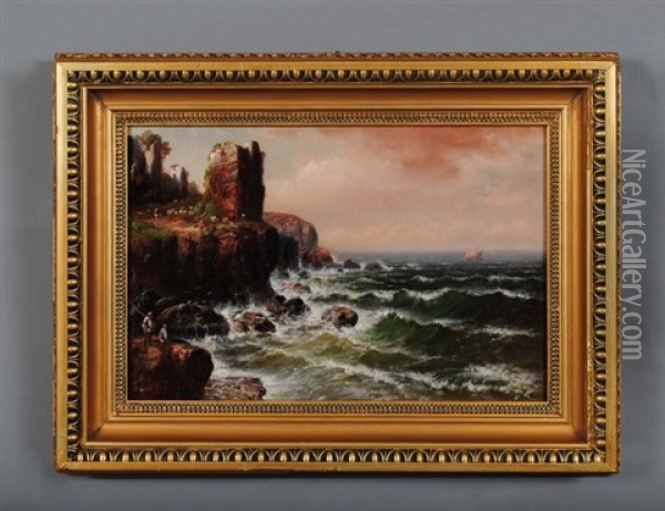 Rocky Coast With Figures Oil Painting - Granville Perkins