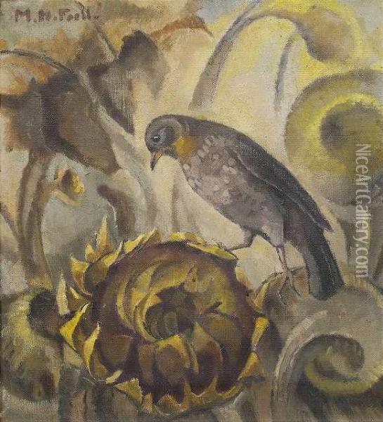 Bird With Sun Flower Oil Painting - Maria Hiller Foll