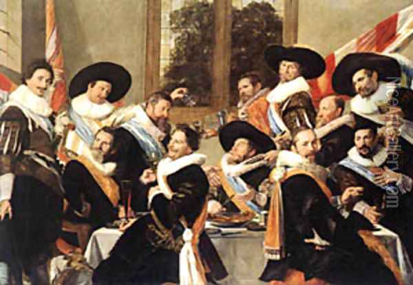 Banquet Of The Officers Of The St George Civic Guard Oil Painting - Frans Hals