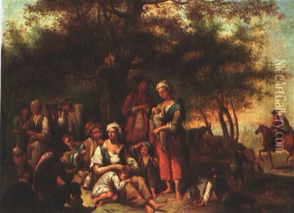 Rastszenen Vor Laubwald (pair) Oil Painting - Johann Conrad Seekatz