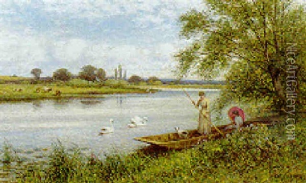 Punting Along The River Oil Painting - Alfred Glendening Jr.
