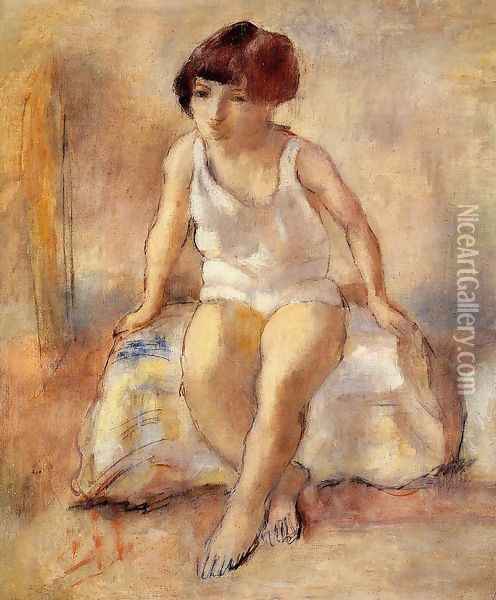 Little Girl in a White shirt Oil Painting - Jules Pascin