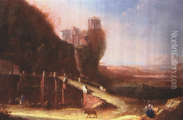 Italianische Landschaft Mit Burg Und Brucke Oil Painting - Bartholomeus Breenbergh