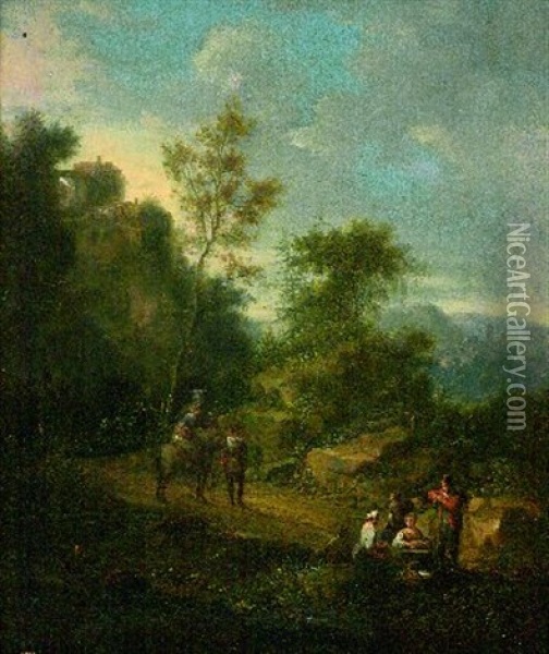 Landschaft Mit Rastenden Wanderern Oil Painting - Johann Georg Von Bemmel