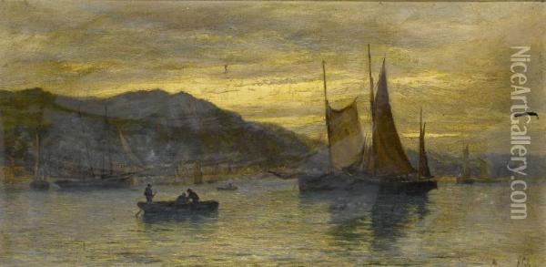 The Fishing Fleet At Sunset Oil Painting - Harry Colls
