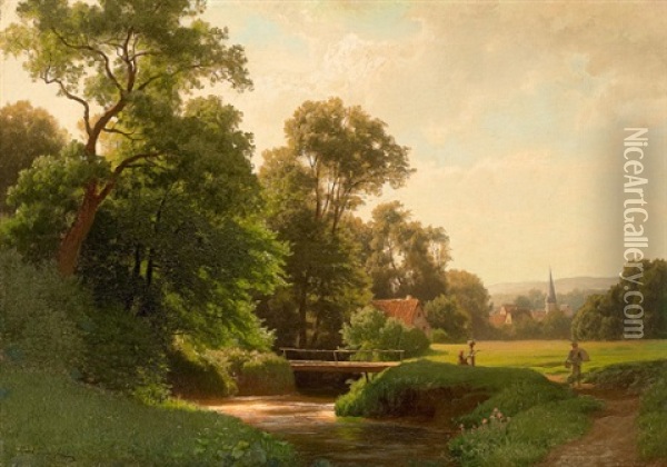 Flusslandschaft Oil Painting - Carl Jungheim