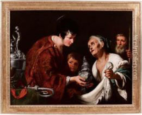 Elemosina Di S.lorenzo Oil Painting - Bernardo Strozzi