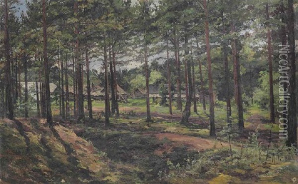 Forest Enclave With Cottages Oil Painting - Vladimir Egorovich Makovsky