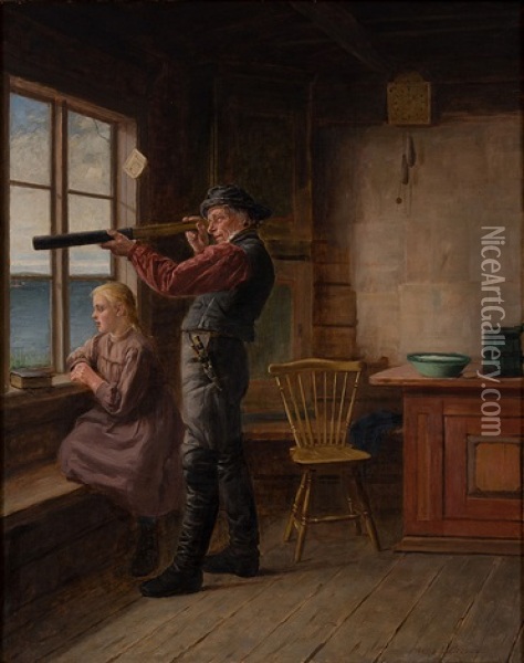 Pilot In His House Oil Painting - Arvid Liljelund