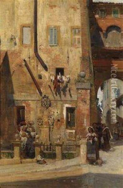 Busy Streets Of Siena Oil Painting - Theodor Josef Ethofer