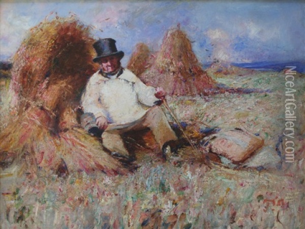 A Rest During Harvest Oil Painting - Harry Fidler
