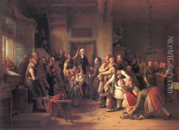 Ein Geschenk Fur Den Schulmeister Oil Painting - Johann Georg Meyer von Bremen