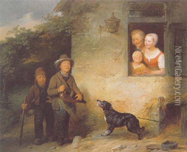 The Little Street Musicians Oil Painting - Ferdinand de Braekeleer the Elder