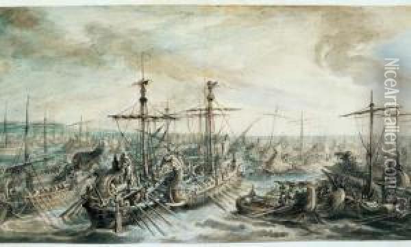 La Bataille D'ecnome Gagnee Sur Mer Par Les Romains Oil Painting - Gabriel De Saint Aubin