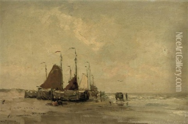 Bomschuiten On The Beach Oil Painting - Willem George Frederik Jansen