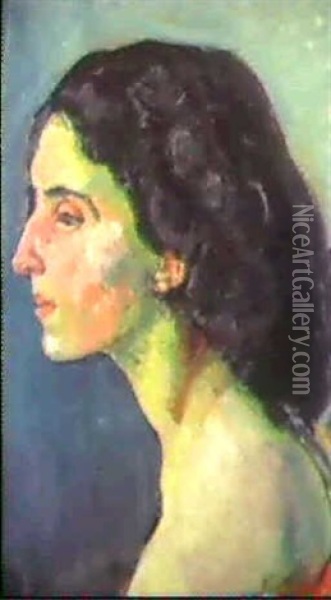 Kopf Einer Jungen Frau - Guilia Leonardi Oil Painting - Ferdinand Hodler