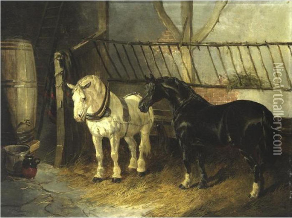 Horses In The Stable Oil Painting - John Frederick Herring Snr