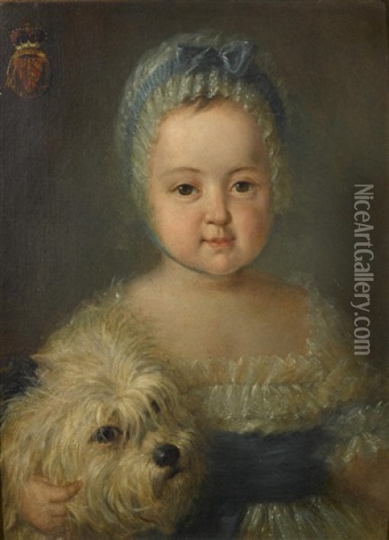 A Portrait Of A Young Girl With Her Dog Oil Painting - Antoine Vestier