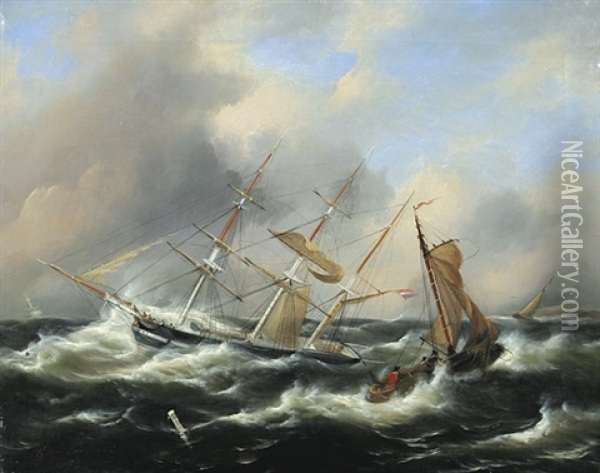 Segelschiffe Bei Sturmischer See Oil Painting - Govert Van Emmerik
