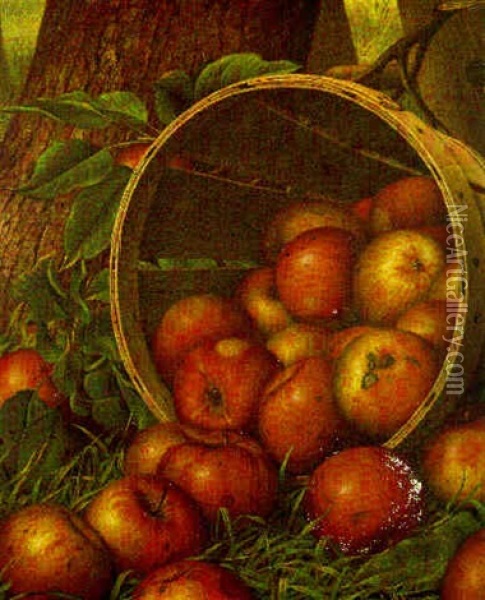 Basket Of Apples At The Foot Of A Tree Oil Painting - Levi Wells Prentice