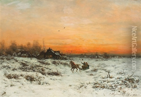 Winterliche Schlittenfahrt Im Abendrot Oil Painting - Friedrich Josef Nicolai Heydendahl