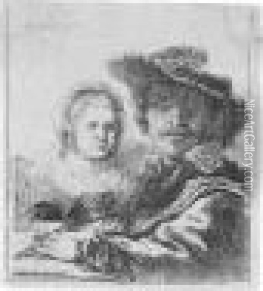 Self Portrait With Saskia (b., Holl.19; Hind 144; Bjorklund & Barnard 36-a) Oil Painting - Rembrandt Van Rijn
