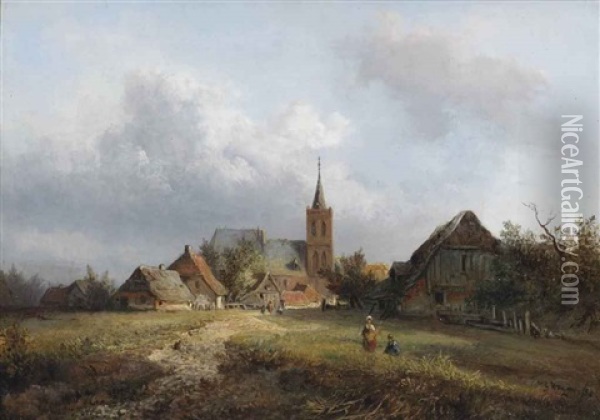 A Village With Children Gathering Firewood Oil Painting - Wilhelm Georg Wagner