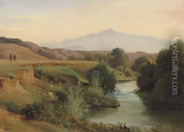 A View Of The Roman Campagna Oil Painting - Jean-Baptiste-Adolphe Gibert