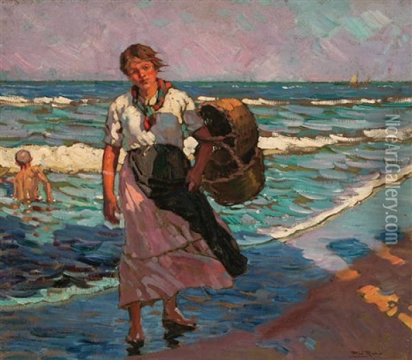 Joven En La Playa Oil Painting - Alberto Pla y Rubio