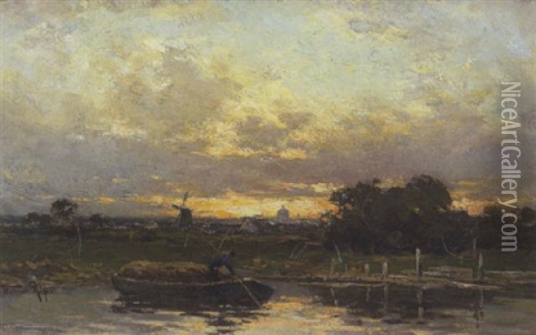 Hollandische Landschaft Bei Abendsonne Oil Painting - Willem Cornelis Rip