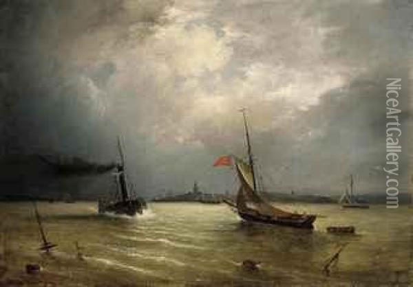 A Steamer And Other Vessels Off The Coast Oil Painting - Jean Antoine Theodore Baron Gudin