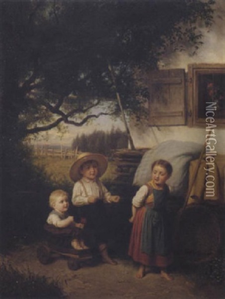 Children Playing Oil Painting - Ludwig Neustatter