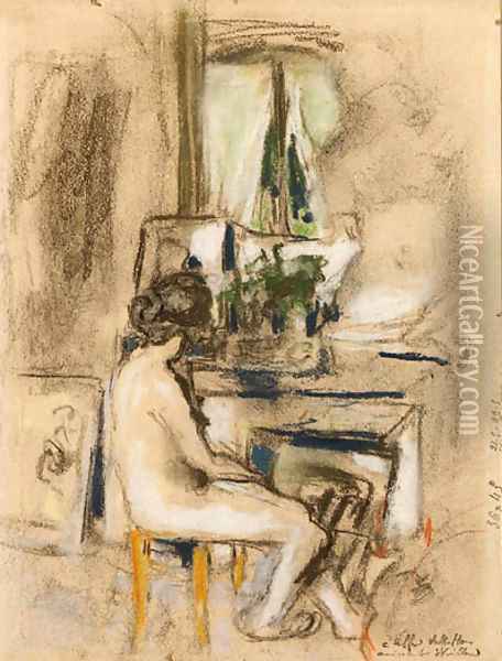 Nu assis devant la chemine (Nude seated in front of a Fireplace) Oil Painting - Jean-Edouard Vuillard