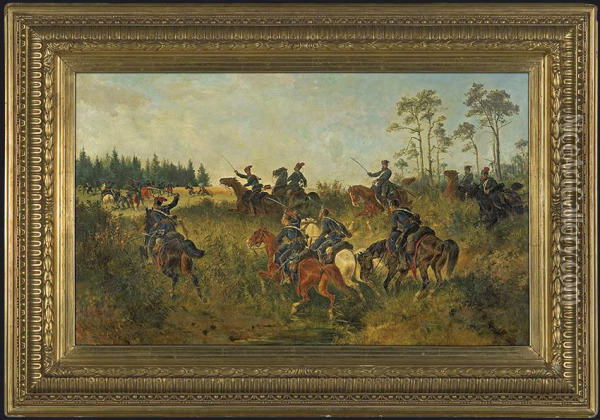 A Skirmish Oil Painting - H.F. Lang